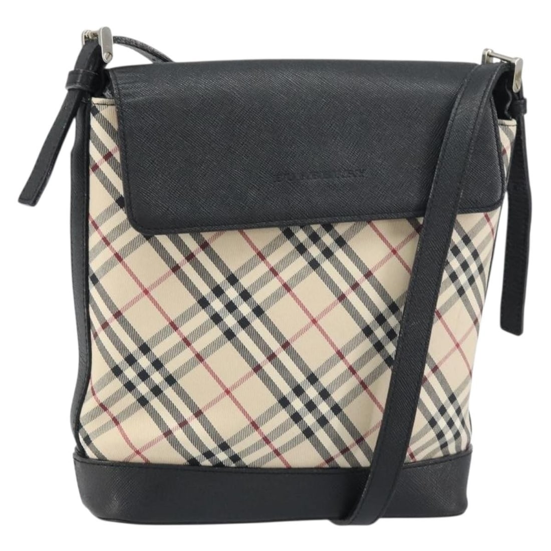 BURBERRY Nova Check Beige Silver Canvas Shoulder Bag Auth 156473 (1 of 18)