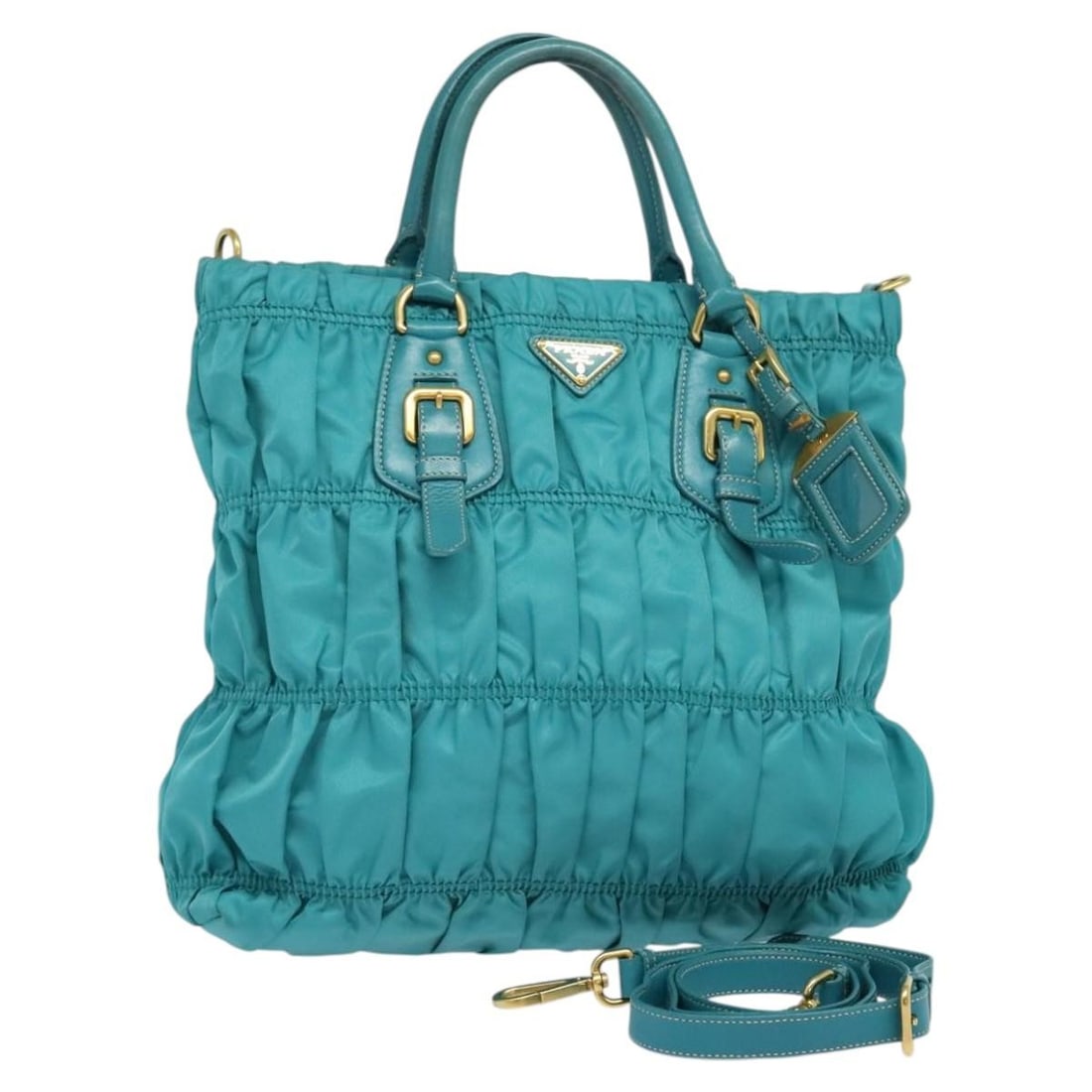 PRADA Turquoise Blue Gold Nylon Hand Bag 2-Way Auth Italy (1 of 18)