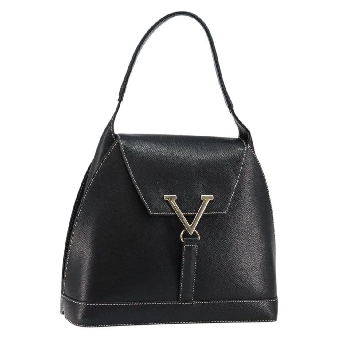 Valentino Black Leather Handbag with Gold Accents Made in Italy: Valentino Black Leather Handbag with Gold Accents Made in Italy This authentic VALENTINO hand bag showcases exquisite Italian craftsmanship with its luxurious black leather exterior accented by gold h