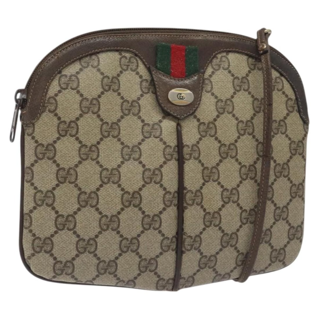 GUCCI GG Supreme Sherry Line Beige Gold PVC Shoulder Bag 904 02 047 Auth: GUCCI GG Supreme Sherry Line Beige Gold PVC Shoulder Bag 904 02 047 Auth Introducing the GUCCI GG Supreme Web Sherry Line Shoulder Bag, a statement piece crafted from durable PVC leather. This stylish