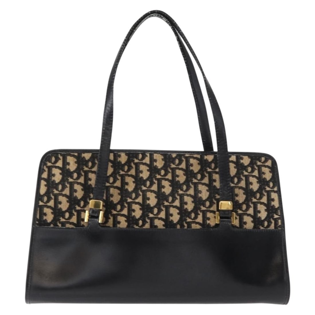 Trotter Shoulder Bag by Christian Dior in Black: Trotter Shoulder Bag by Christian Dior in Black This pre-owned Christian Dior Trotter shoulder bag in black displays significant signs of wear, including surface rubbing, stains, some loss of shape, a