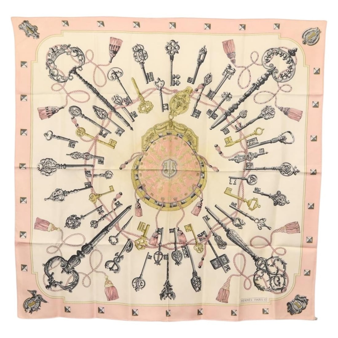HERMES Carre 90 Silk Scarf les cles key Pink France (1 of 10)