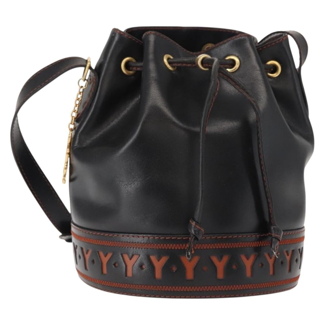 SAINT LAURENT Y Motif Black Leather Shoulder Bag Gold Accents Auth: SAINT LAURENT Y Motif Black Leather Shoulder Bag Gold Accents Auth This elegant SAINT LAURENT Y Motif Shoulder Bag is crafted from luxurious black leather with striking gold accents. Designed for both