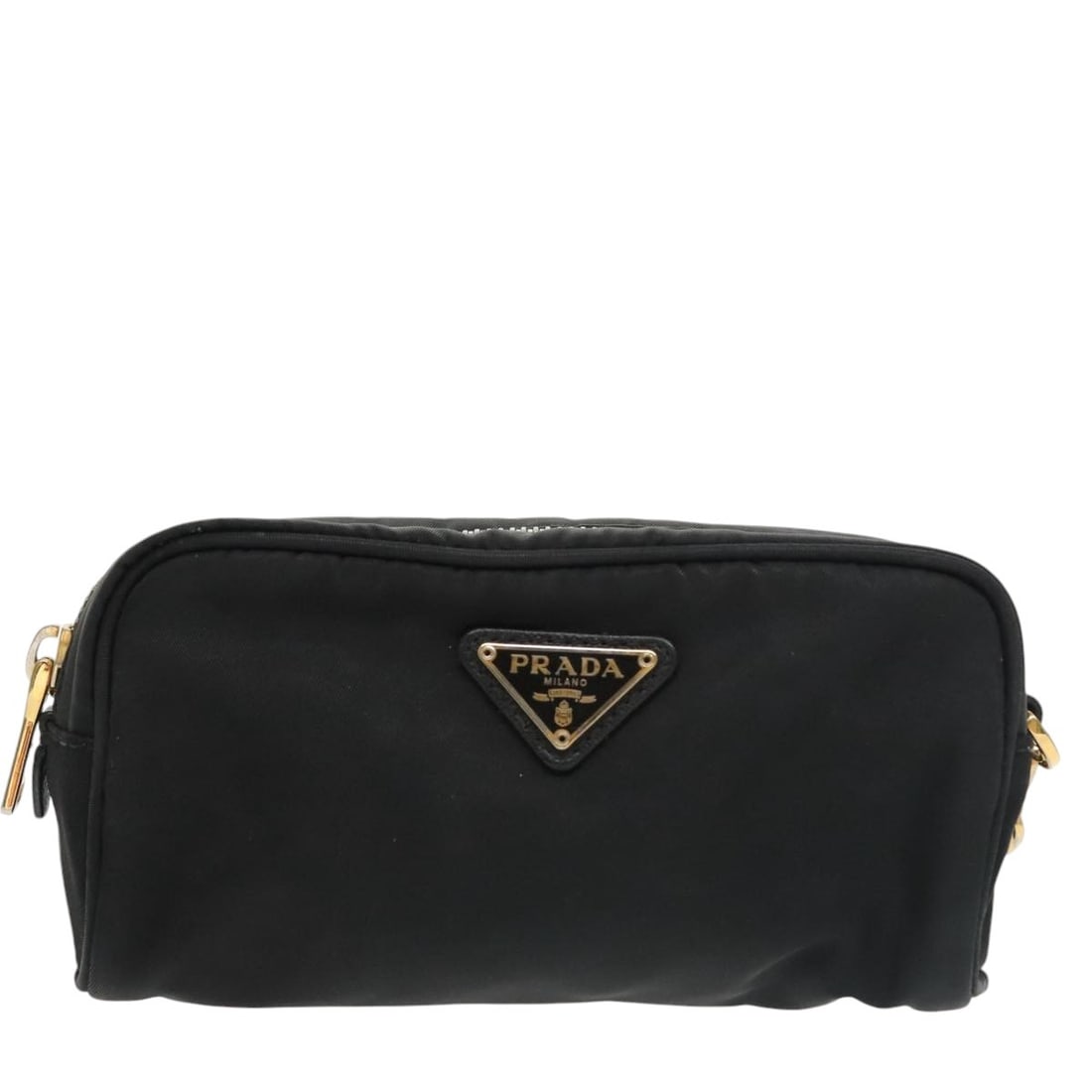 PRADA Black Gold Nylon Pouch Made in Italy Auth 101547 (1 of 18)