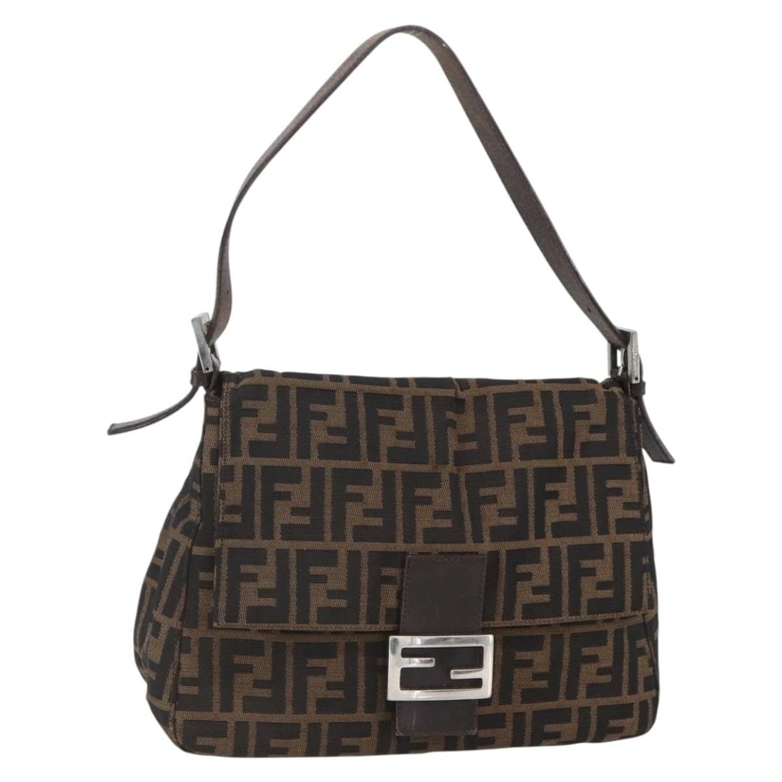 Beige Canvas Fendi Mamma Shoulder Bag with Zucca Pattern Silver Accents: Beige Canvas Fendi Mamma Shoulder Bag with Zucca Pattern Silver Accents This is a FENDI Zucca Canvas Mamma bucket shoulder bag in beige and silver tones. Crafted in Italy, the bag features the iconic