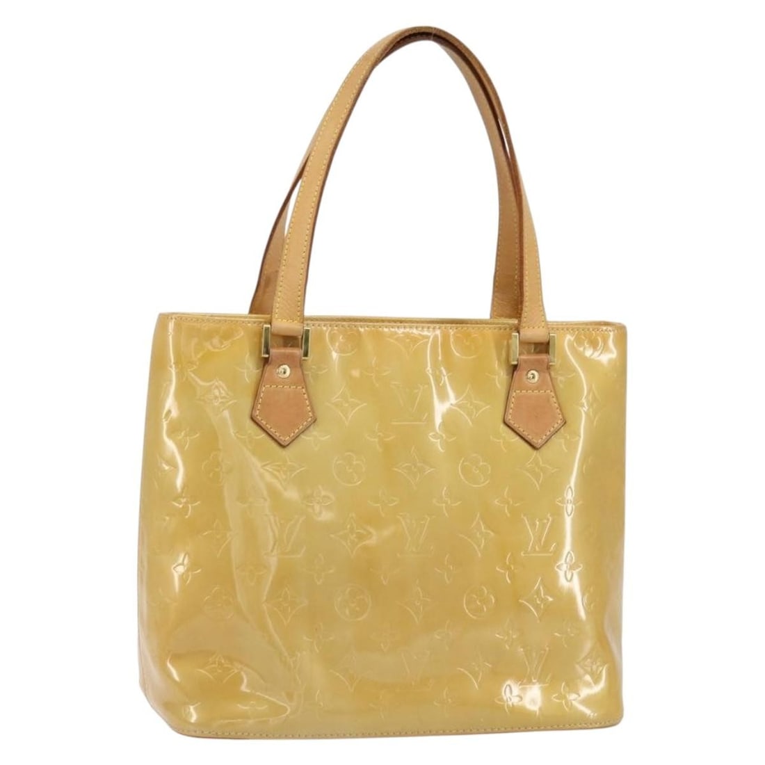 LOUIS VUITTON Monogram Vernis Houston Hand Bag Beige M91004 Auth (1 of 18)