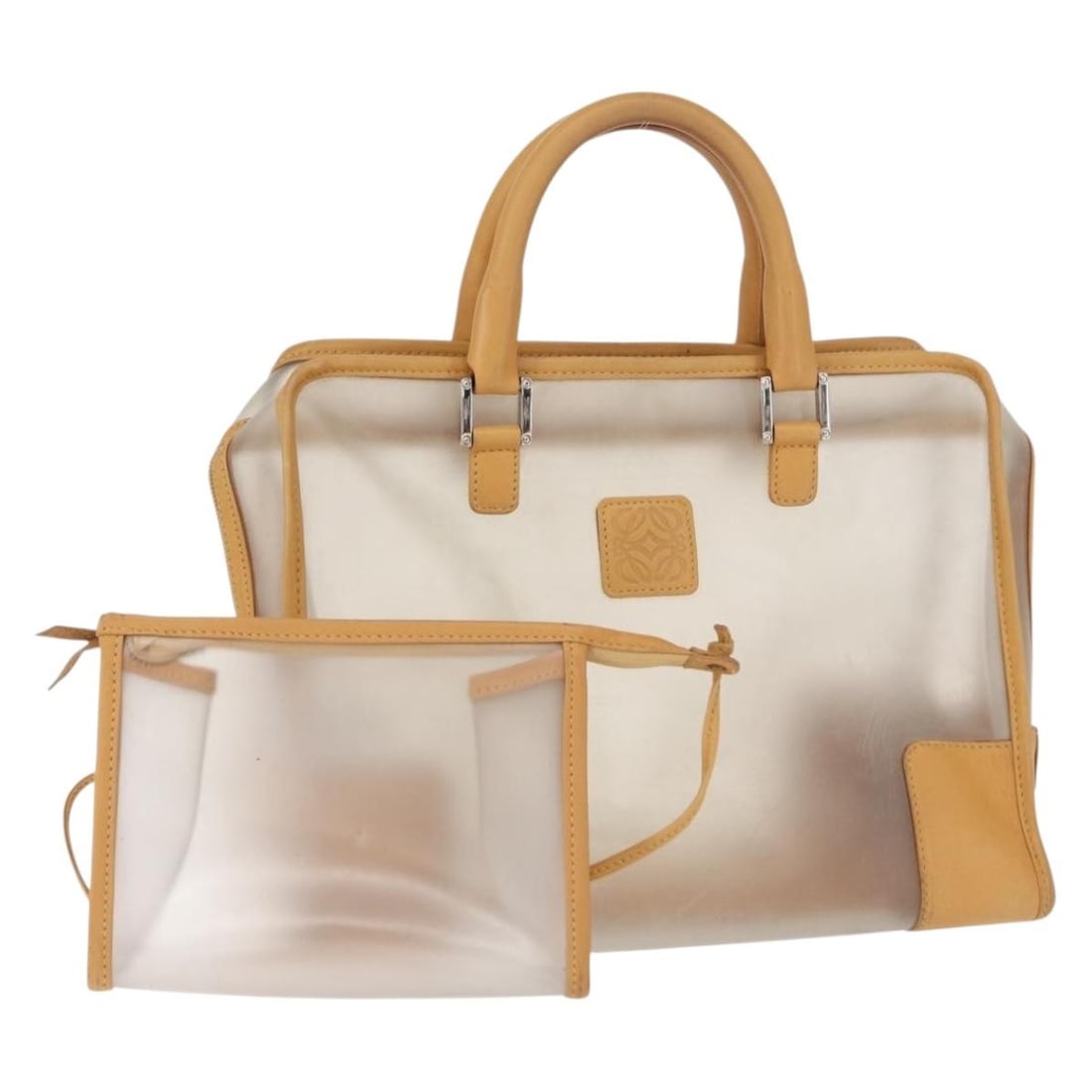 LOEWE Anagram Amazonas Clear Silver Vinyl Hand Bag Auth: LOEWE Anagram Amazonas Clear Silver Vinyl Hand Bag Auth Elevate your accessory collection with this LOEWE Anagram Amazonas Hand Bag, expertly crafted in Spain from durable vinyl. This striking clear a