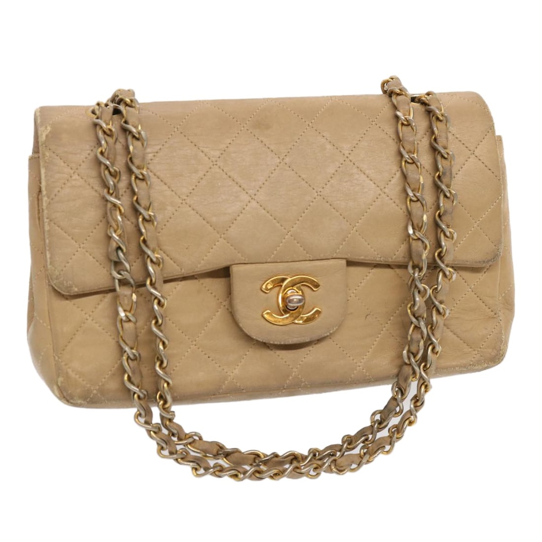 CHANEL Matelasse Shoulder Bag Beige Lambskin Auth 1795234 (1 of 18)