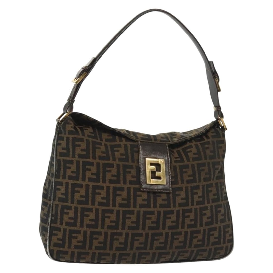 FENDI Zucca Canvas Shoulder Bag Black Brown Gold Made in Italy (1 of 18)