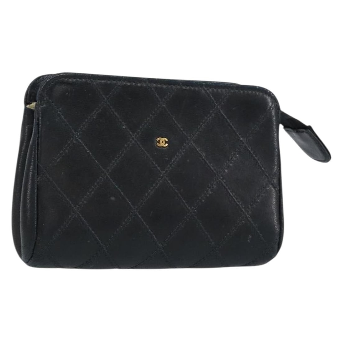 CHANEL Bicolore Lamb Skin Pouch Black Gold Authentic: CHANEL Bicolore Lamb Skin Pouch Black Gold Authentic This elegant CHANEL Bicolore Pouch is crafted from luxurious lamb skin in a stunning black and gold combination. With a compact design, it features