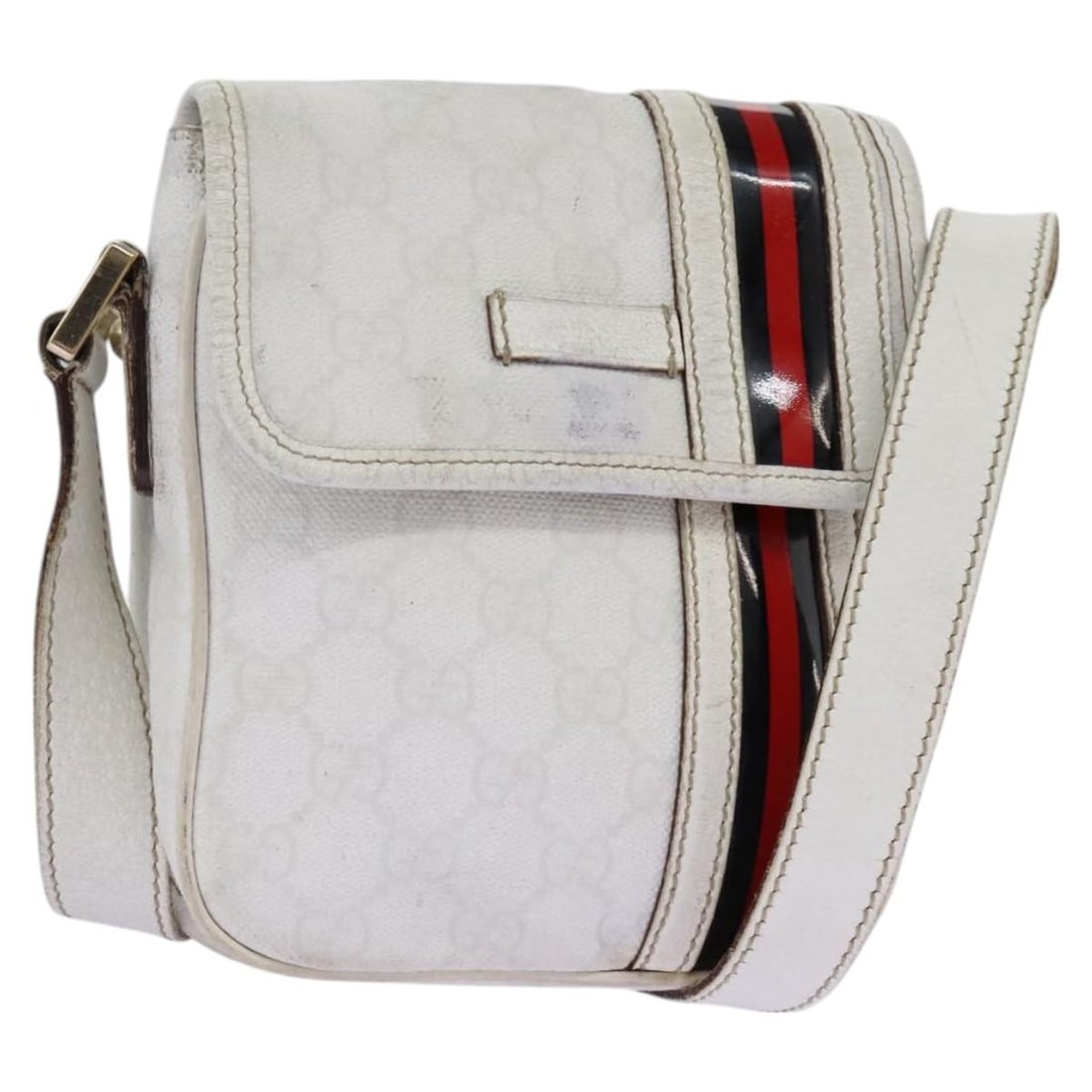 GUCCI GG Supreme Sherry Line PVC Shoulder Bag White Gold 147668 Auth (1 of 18)