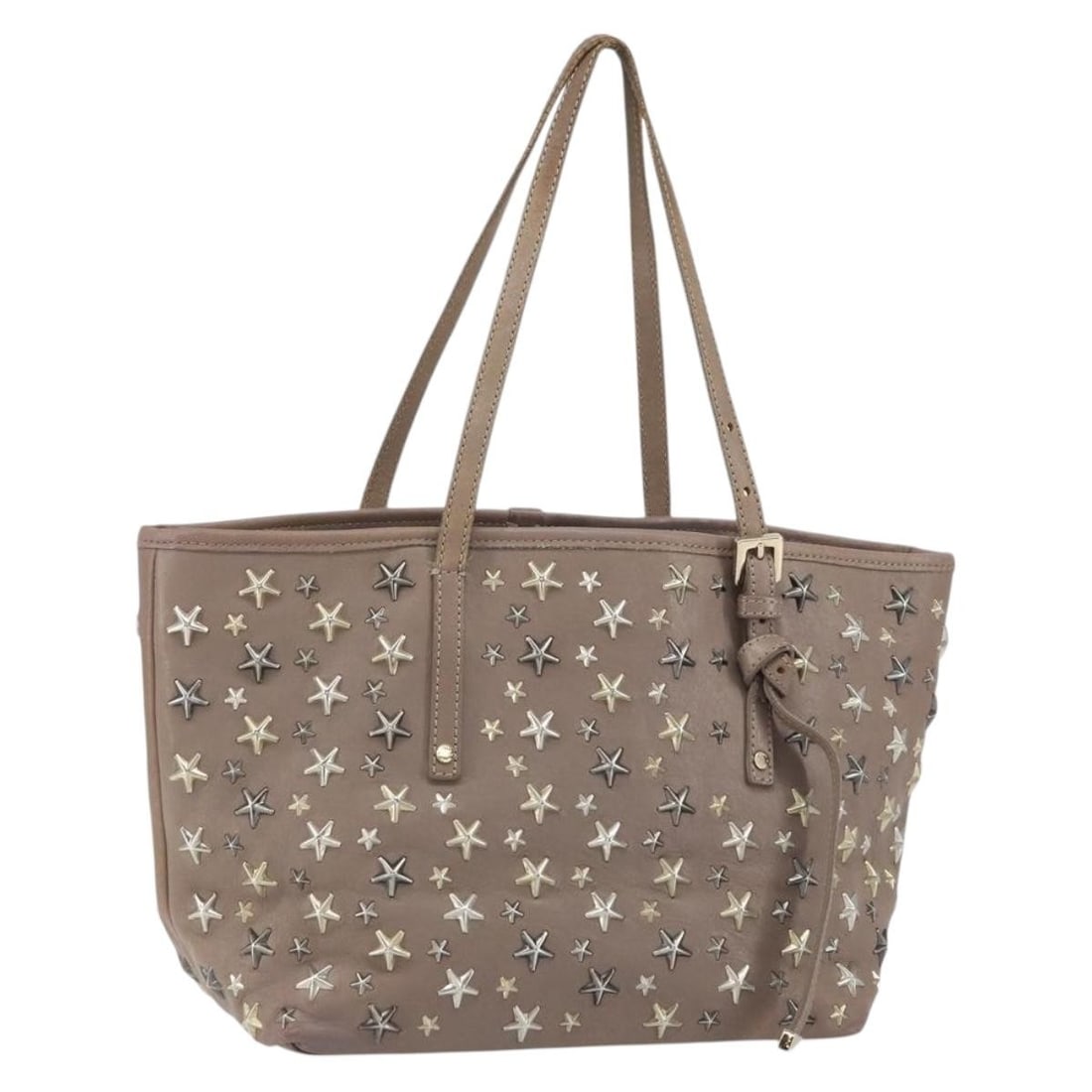 Jimmy Choo Gray Gold Leather Studs Tote Bag Made in Italy: Jimmy Choo Gray Gold Leather Studs Tote Bag Made in Italy This elegant Jimmy Choo Tote Bag showcases a luxurious gray leather exterior with gold accents, making it a stylish addition to any wardrobe.