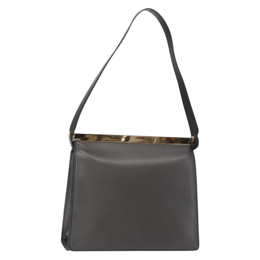 GUCCI Black Gold Leather Shoulder Bag BA8638 with Dust Bag: GUCCI Black Gold Leather Shoulder Bag BA8638 with Dust Bag This authentic GUCCI shoulder bag is a stylish accessory crafted from high-quality leather in a classic black and gold color scheme. Measurin