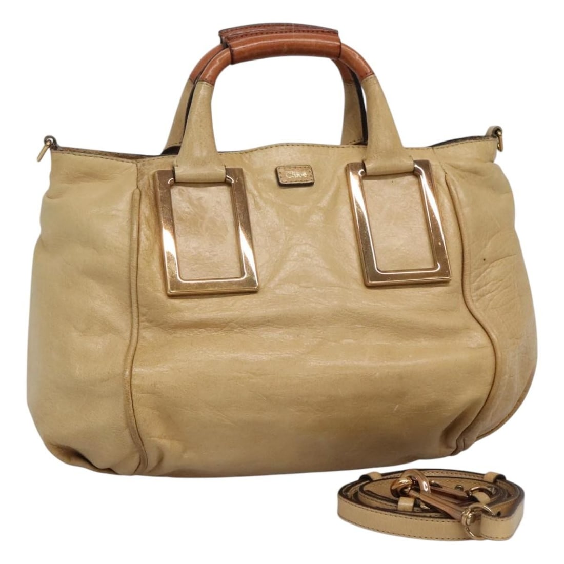 Chloe Leather Hand Bag 2-Way Beige Gold Authentic TH5645 (1 of 18)