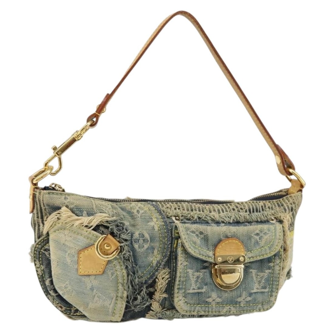 LOUIS VUITTON Monogram Denim Shoulder Bag Blue M95382 Auth (1 of 18)