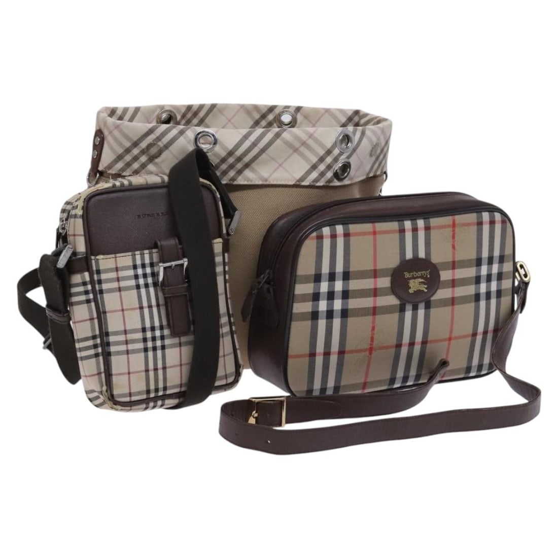 Burberry Nova Check Blue Label Beige Canvas Shoulder Bag 3Set Authentic (1 of 18)