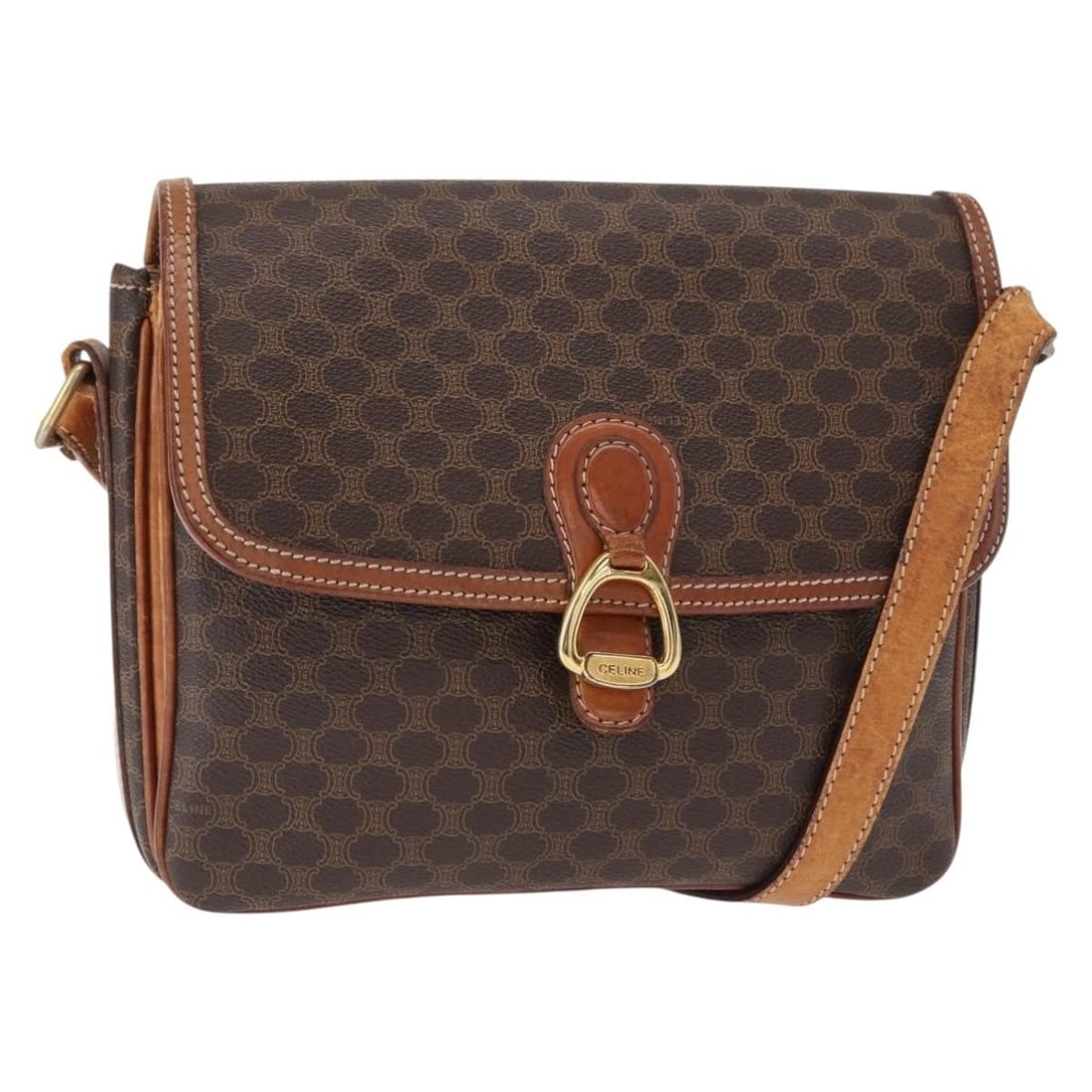 CELINE Macadam Canvas Shoulder Bag Brown Gold PVC Leather Italy (1 of 18)