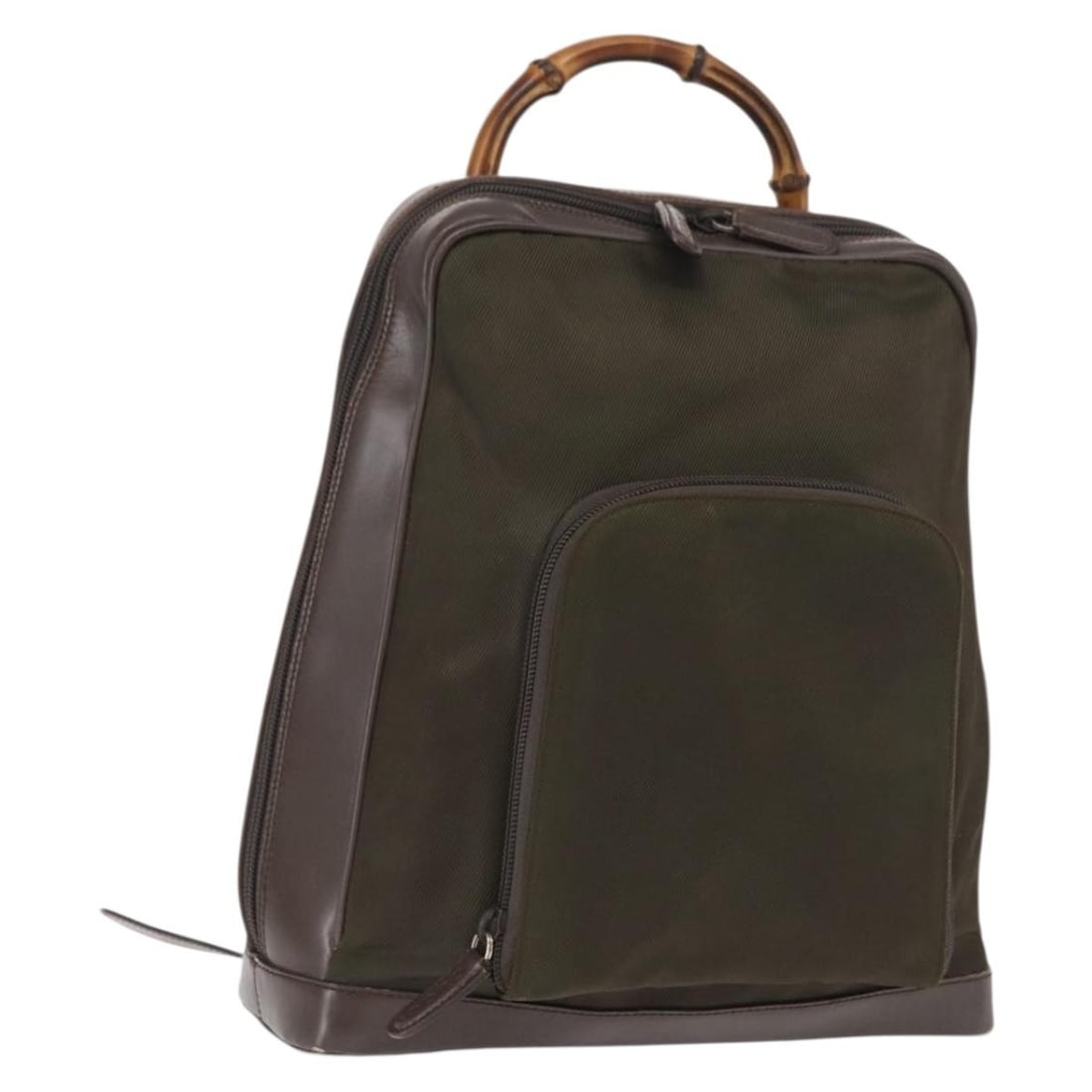 Khaki Nylon Bamboo Body Bag by Gucci Model 003 2058 0059 5: Khaki Nylon Bamboo Body Bag by Gucci Model 003 2058 0059 5 This is a GUCCI Bamboo body bag crafted from khaki nylon with silver accents. The bag features an enamel bamboo detail and is designed with a