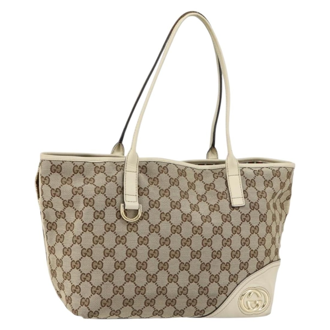 GUCCI GG Canvas Newbrit Tote Bag Beige Gold 169946 Authentic (1 of 18)