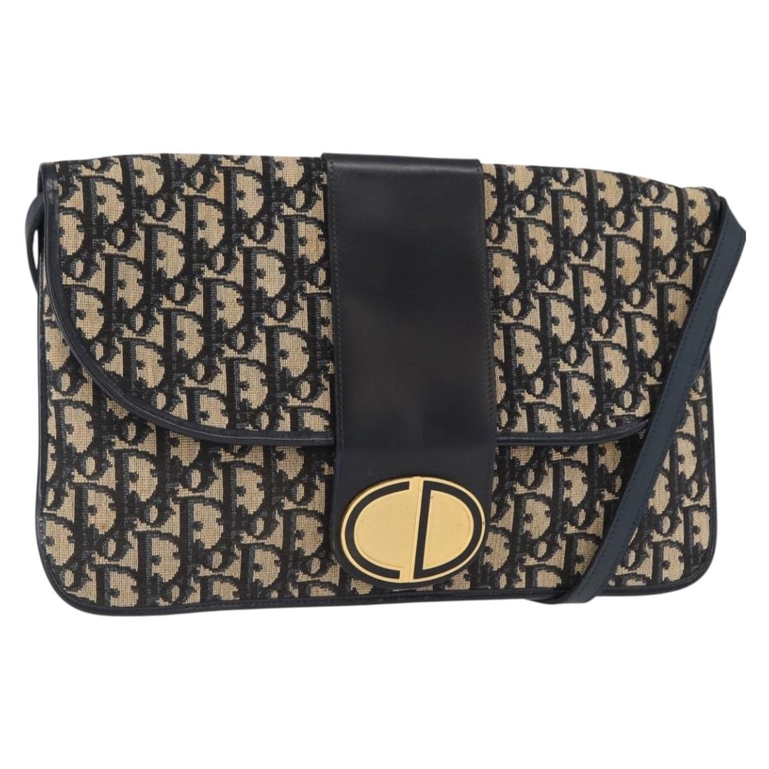 Christian Dior Trotter Canvas Navy Shoulder Bag Gold Accent France (1 of 18)