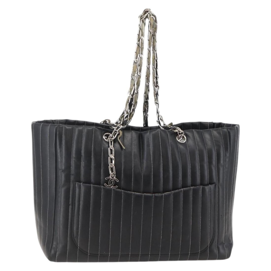 CHANEL New Mademoiselle Chain Tote Black Leather Silver Accents Auth 10179704 (1 of 18)