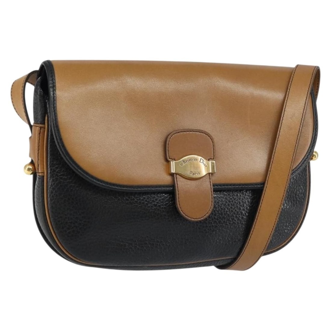 Black Leather Christian Dior Shoulder Bag with Gold Accents France (1 of 18)