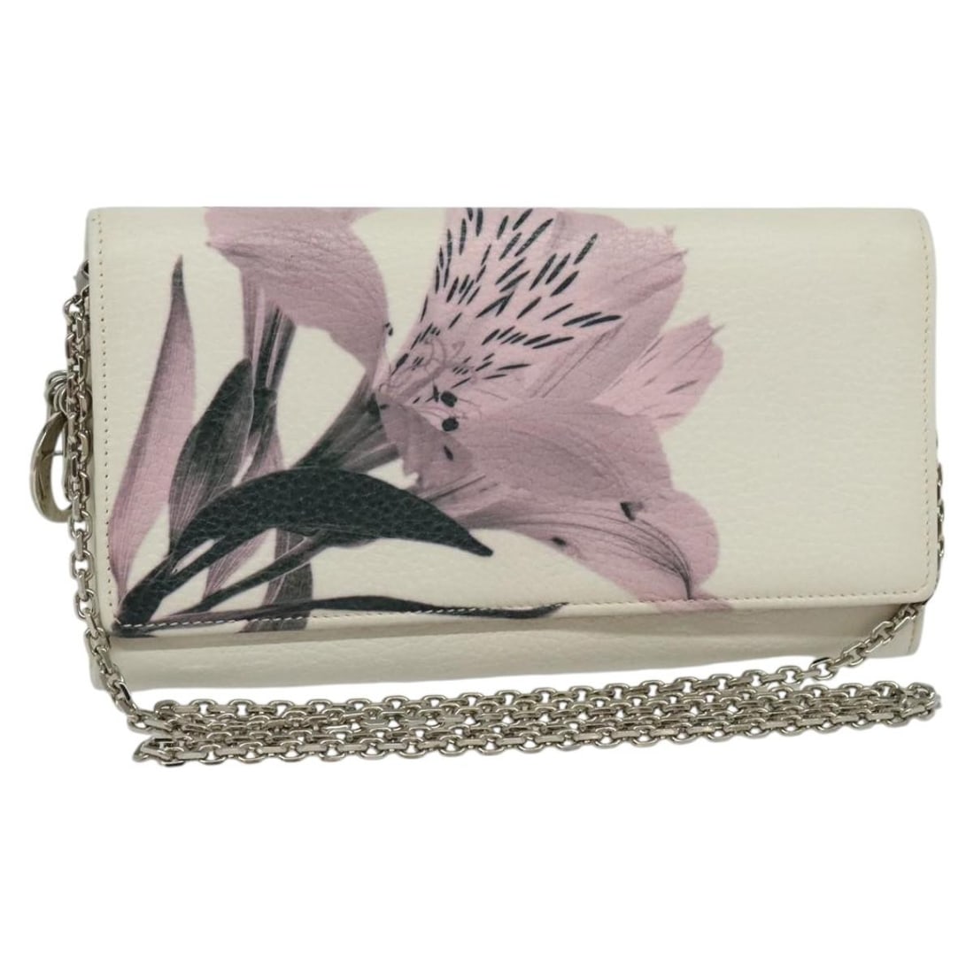Christian Dior White Silver Leather Chain Wallet Auth Italy (1 of 18)