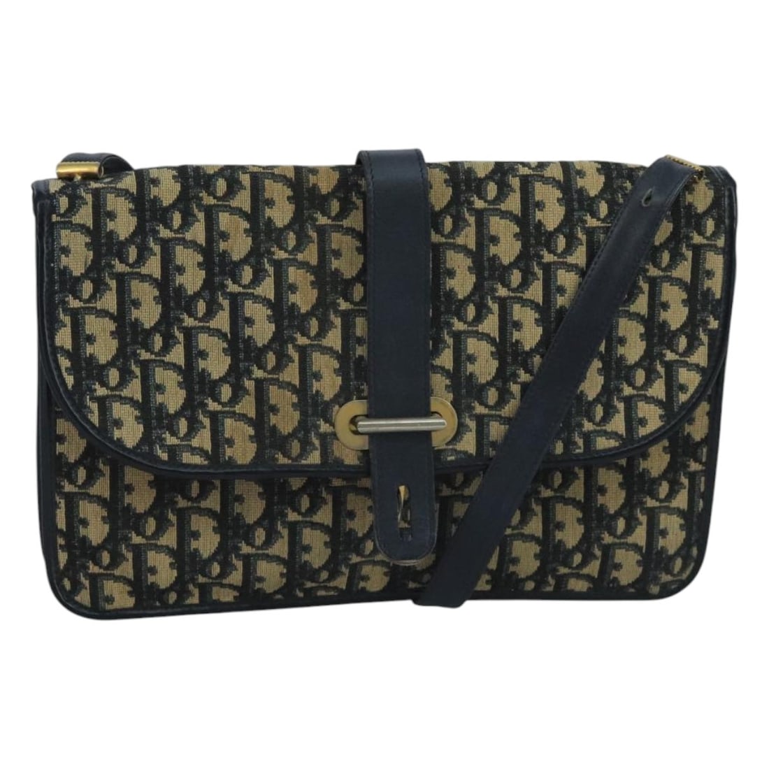 Christian Dior Navy Gold Trotter Canvas Shoulder Bag Auth (1 of 18)