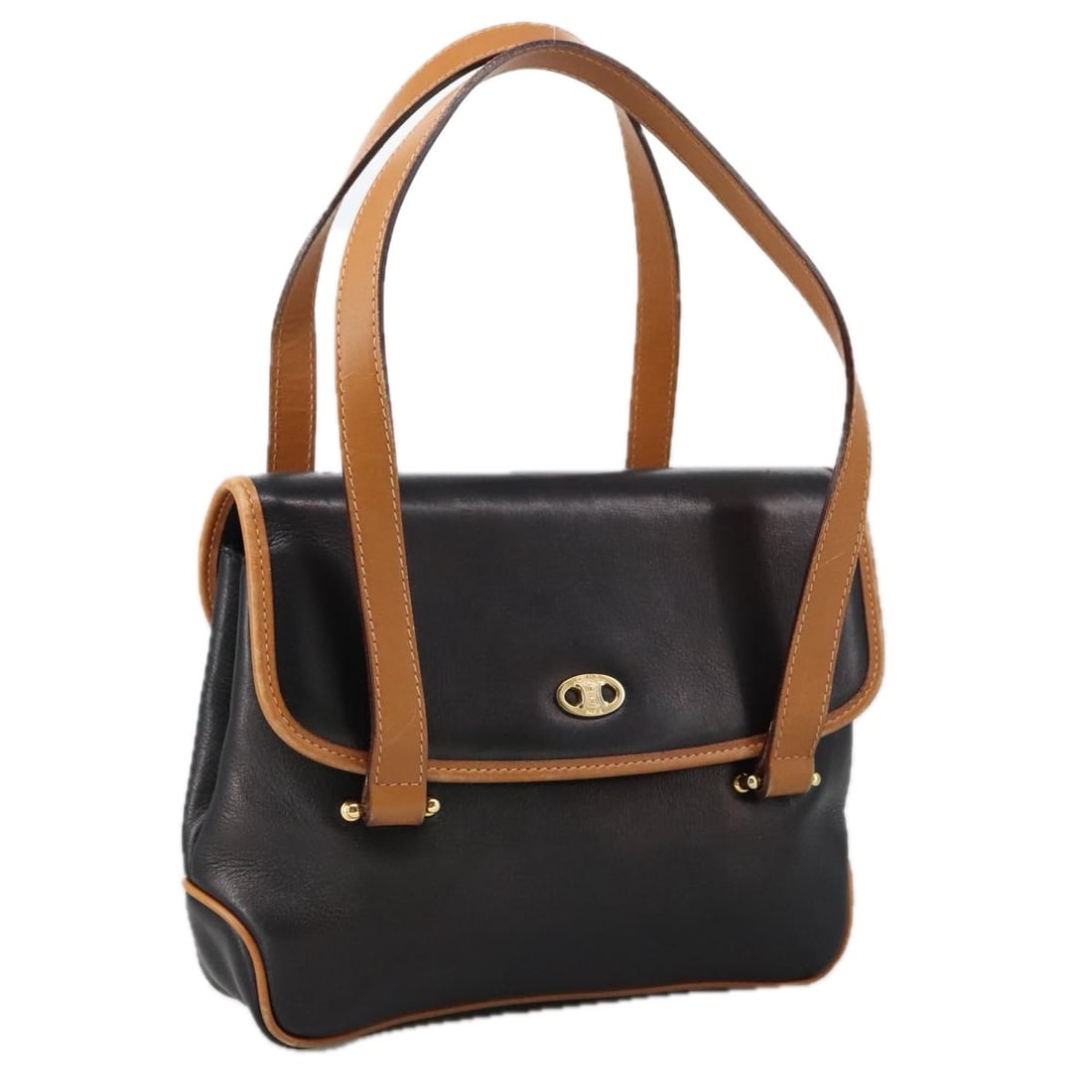 CELINE Leather Hand Bag Black Brown Gold Made in Italy: CELINE Leather Hand Bag Black Brown Gold Made in Italy This authentic CELINE handbag is a stylish accessory crafted from high-quality leather. The exterior features a chic combination of black, brown,