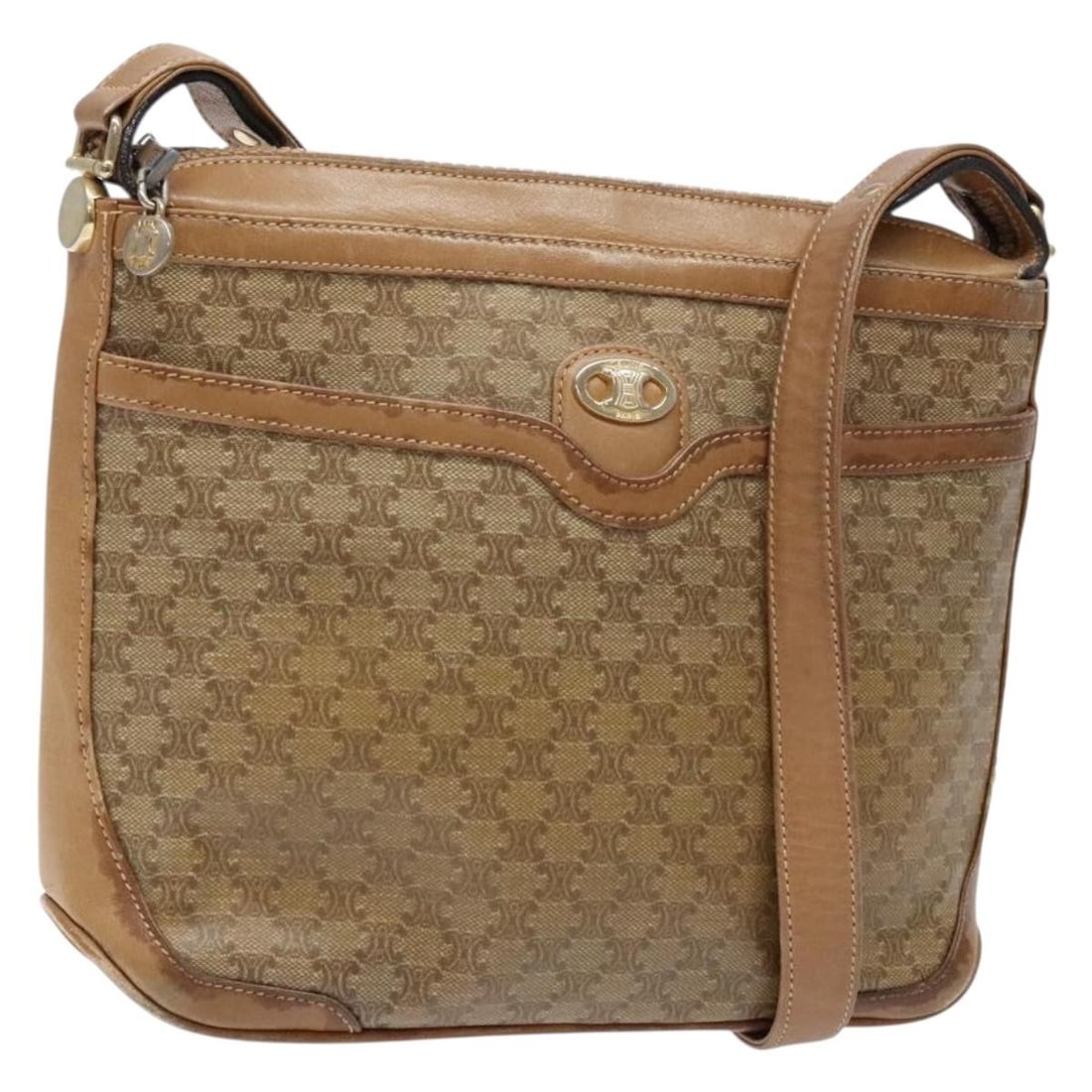 CELINE Beige Gold PVC Leather Macadam Canvas Shoulder Bag BA4269 (1 of 18)