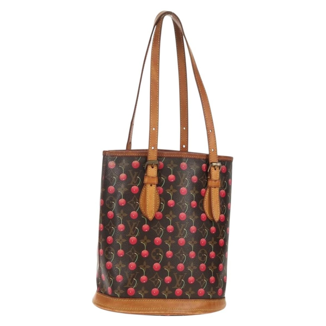 Louis Vuitton Cherry Bucket PM Monogram Canvas Shoulder Bag M95012 France: Louis Vuitton Cherry Bucket PM Monogram Canvas Shoulder Bag M95012 France This Louis Vuitton Monogram Cherry Bucket PM Shoulder Bag features the iconic monogram canvas exterior with cherry accents. Cr