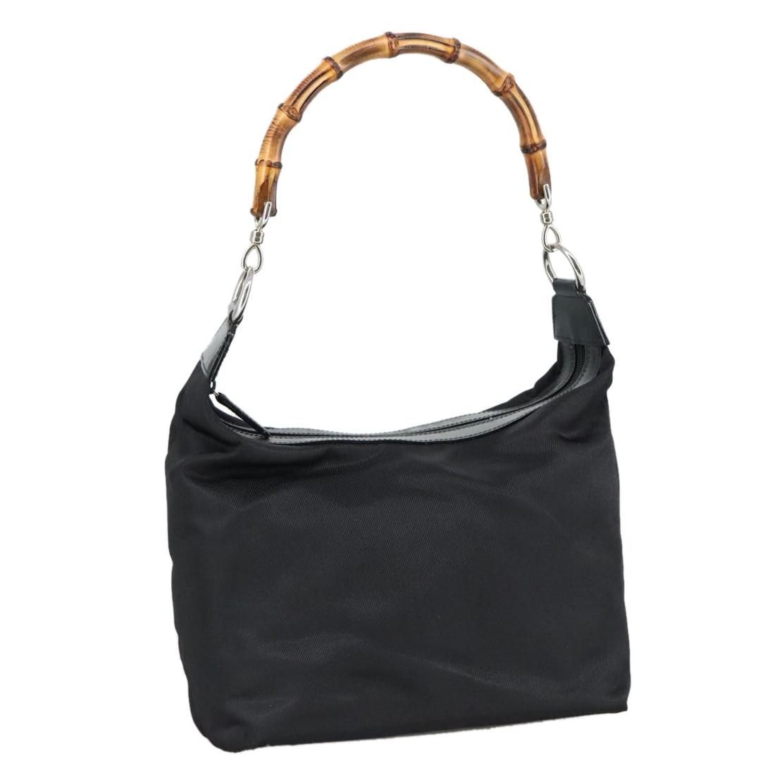 GUCCI Bamboo Nylon Hand Bag Black Silver 000 1434 0531 Auth: GUCCI Bamboo Nylon Hand Bag Black Silver 000 1434 0531 Auth This authentic GUCCI Bamboo Hand Bag showcases a sleek design crafted from durable nylon in a striking black and silver color scheme. Made i