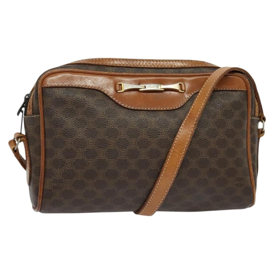 CELINE Macadam Canvas Shoulder Bag PVC Brown Gold Made in Italy (1 of 18)