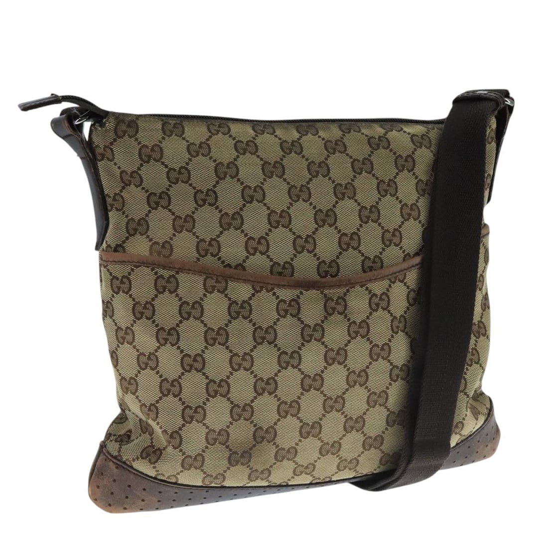 GUCCI GG Canvas Beige Silver Shoulder Bag 145857 Auth Italy (1 of 18)