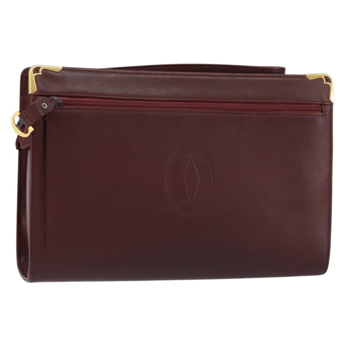 CARTIER Must Line Bordeaux Leather Clutch Bag Gold Accents (1 of 18)