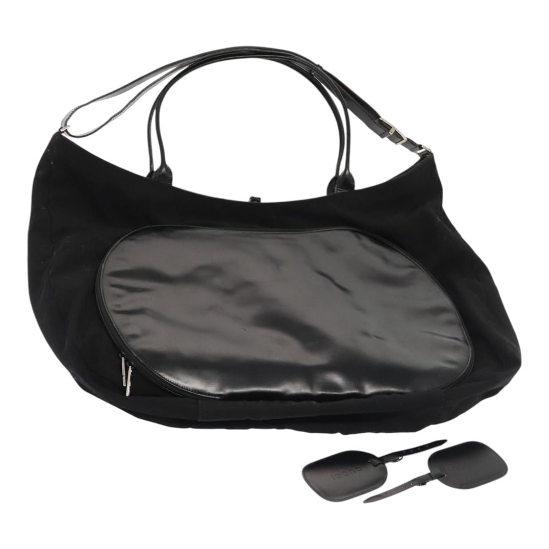 GUCCI Black Canvas 2way Boston Bag Made in Italy: GUCCI Black Canvas 2way Boston Bag Made in Italy Introducing the GUCCI Boston Bag, a stylish and functional accessory crafted from durable canvas in a sleek black finish. This versatile bag features a