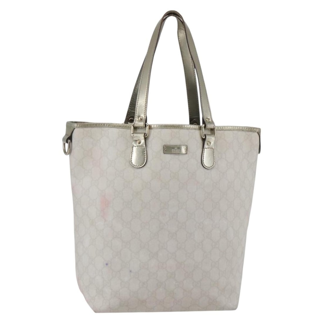 GUCCI GG Supreme Tote Bag PVC Leather Ivory Gold Made in Italy 189896: GUCCI GG Supreme Tote Bag PVC Leather Ivory Gold Made in Italy 189896 Elevate your accessory collection with this authentic GUCCI GG Supreme Tote Bag. Crafted in Italy, this stylish tote features a lu