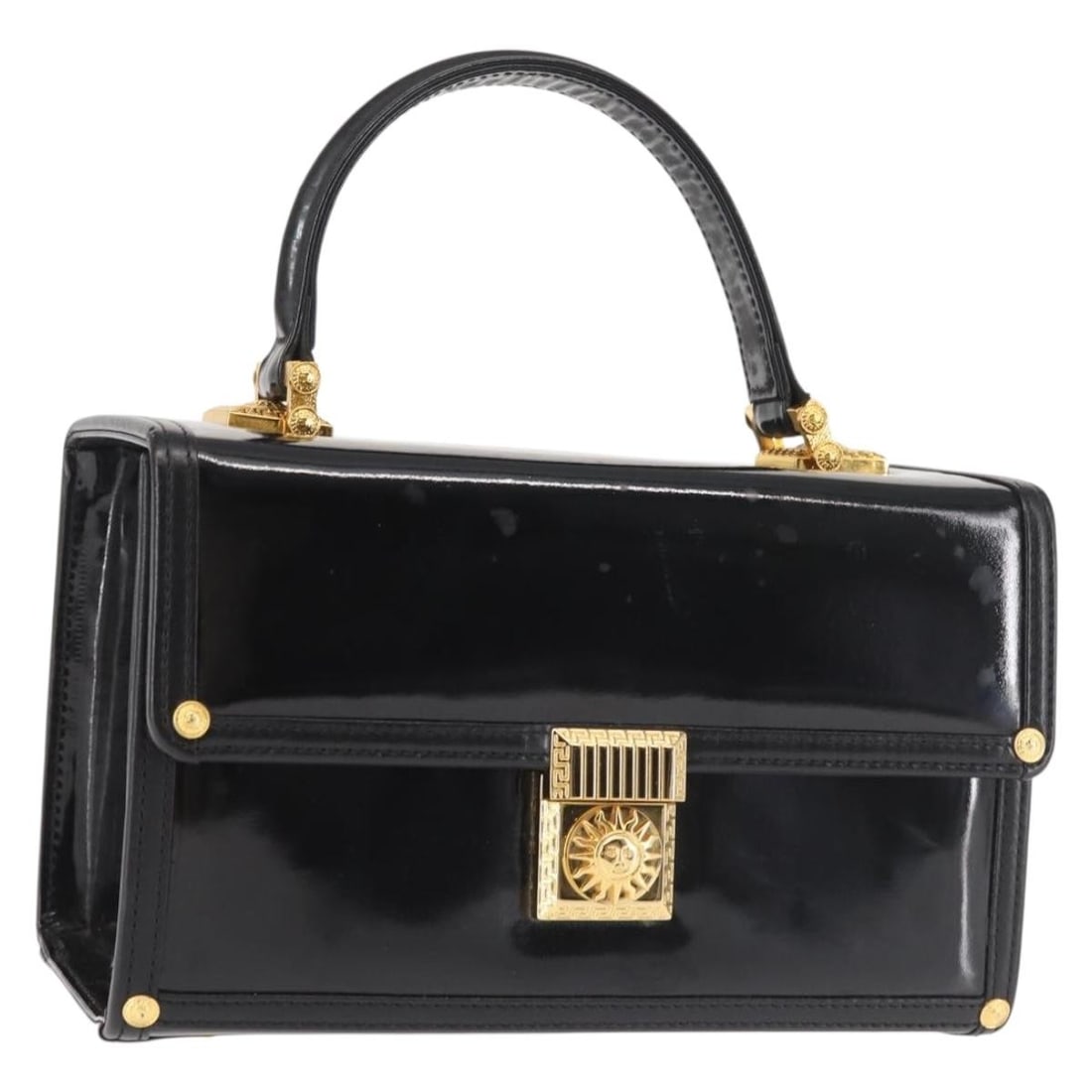 VERSACE Enamel Vanity Pouch Black Gold Made in Italy: VERSACE Enamel Vanity Pouch Black Gold Made in Italy This VERSACE Vanity Pouch showcases a striking black and gold enamel exterior, reflecting the luxury and sophistication synonymous with the brand.