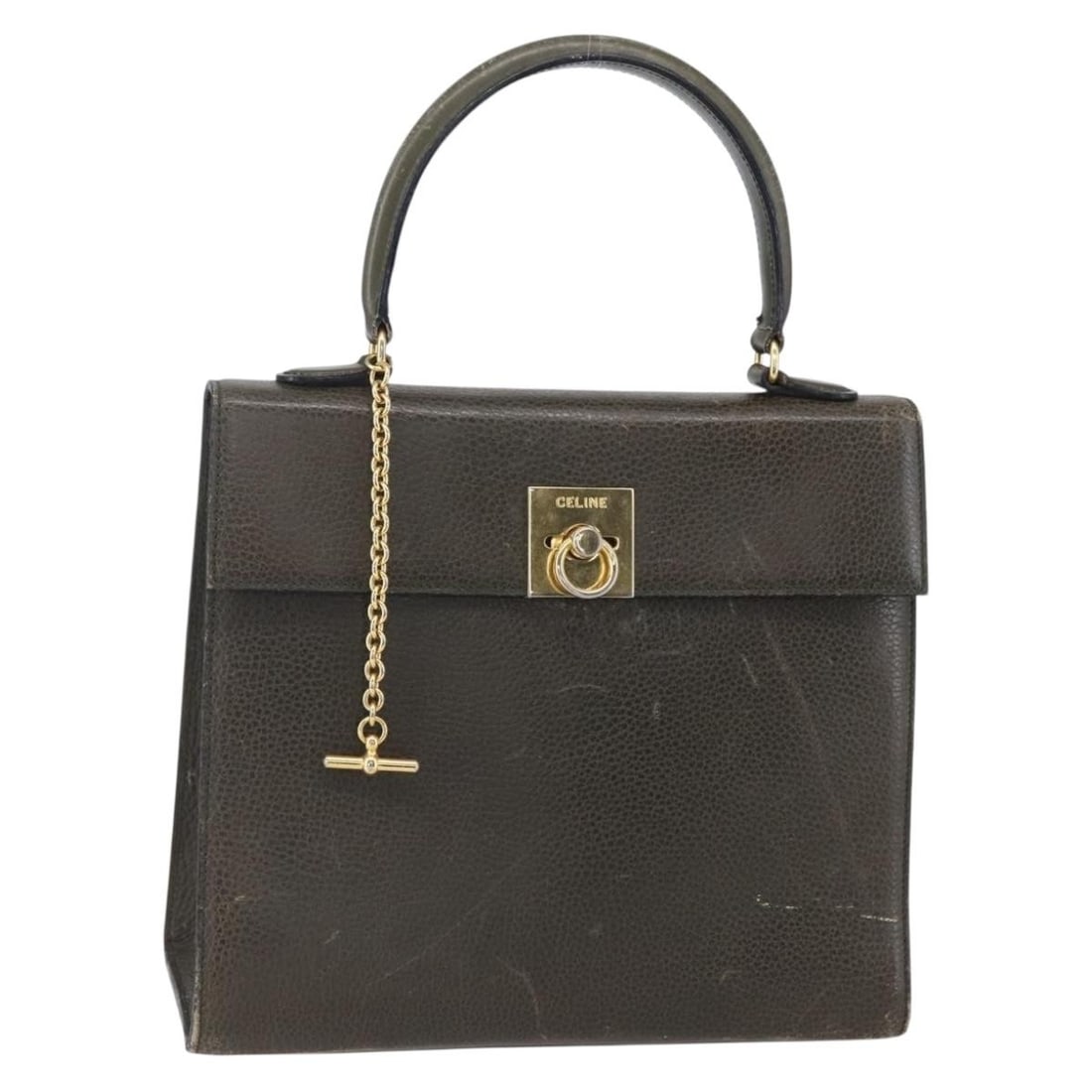 CELINE Leather Hand Bag Khaki Gold Made in Italy (1 of 18)