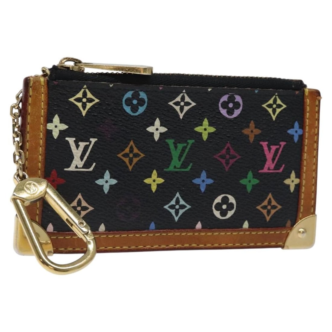 LOUIS VUITTON Monogram Multicolor Coin Purse Pochette Cles Black M92654 Auth (1 of 17)