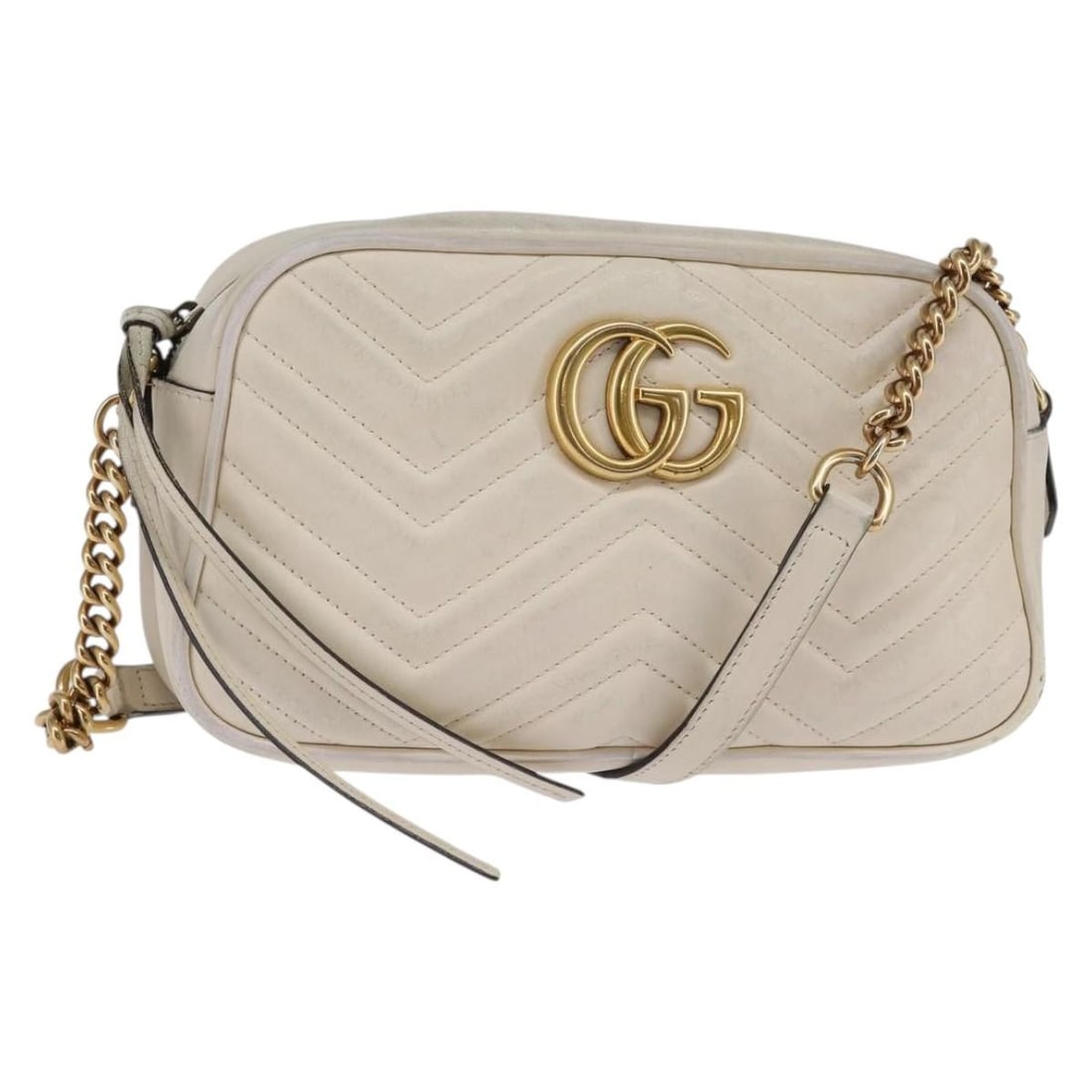 GUCCI GG Marmont White Leather Shoulder Bag 447632 Gold Accents (1 of 18)