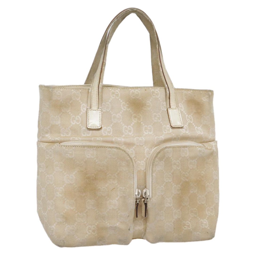 Authentic GUCCI GG Canvas Hand Bag Beige Silver 002 1080 Italy (1 of 18)