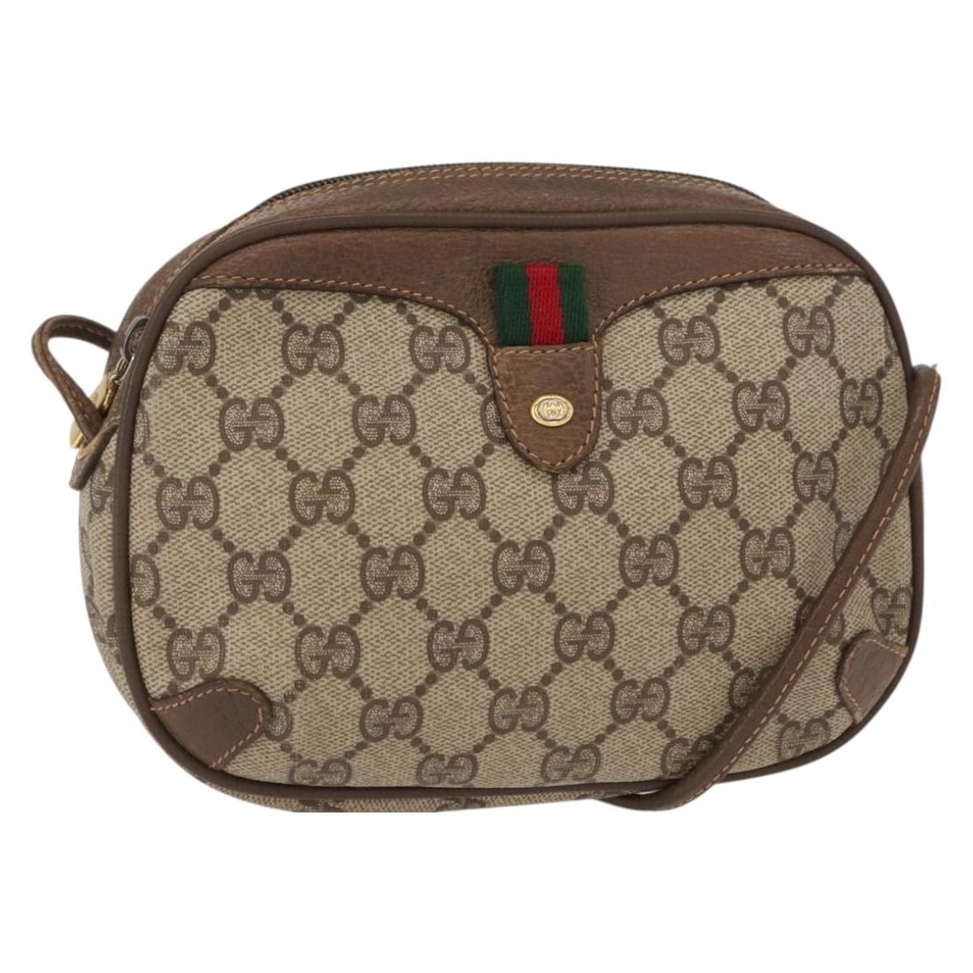 GUCCI GG Supreme Sherry Line Beige Gold PVC Shoulder Bag 89 02 066 Auth: GUCCI GG Supreme Sherry Line Beige Gold PVC Shoulder Bag 89 02 066 Auth This authentic GUCCI GG Supreme Web Sherry Line Shoulder Bag features a sophisticated combination of beige and gold tones, craft