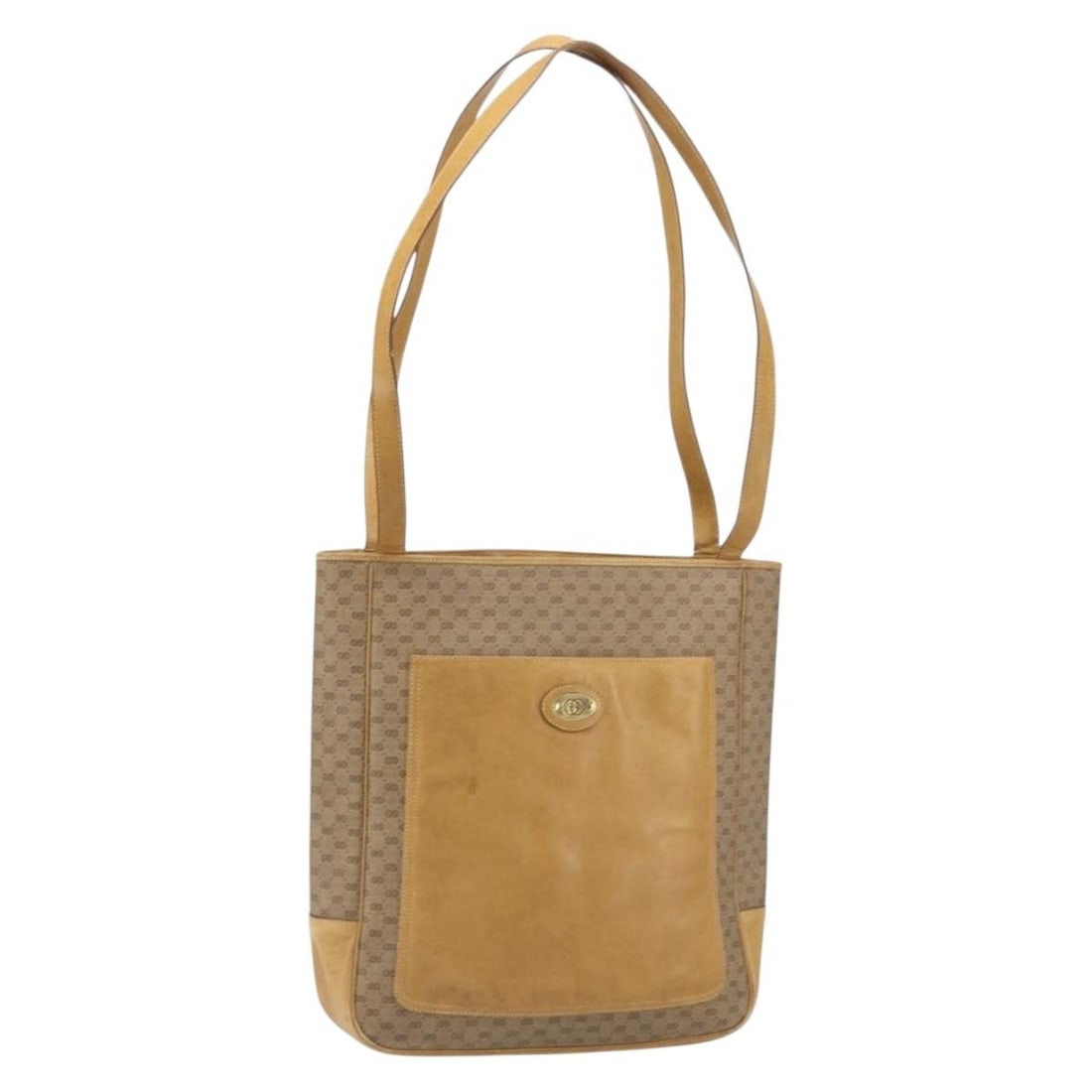 Beige and Gold Micro GG Supreme Tote by Gucci in PVC Leather: Beige and Gold Micro GG Supreme Tote by Gucci in PVC Leather This Gucci Micro GG Supreme tote bag features a beige and gold exterior crafted from PVC leather and micro small GG canvas. The spacious de