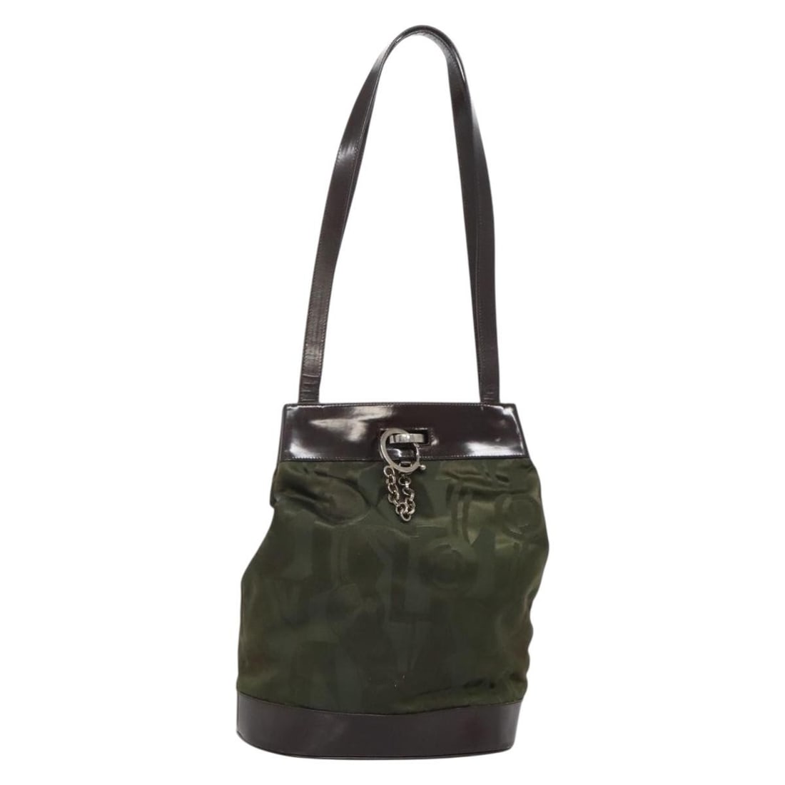 Salvatore Ferragamo Khaki Silver Nylon Tote Bag Auth Italy: Salvatore Ferragamo Khaki Silver Nylon Tote Bag Auth Italy This Salvatore Ferragamo tote bag combines functionality with sophisticated style, crafted from durable nylon in a chic khaki and silver colo