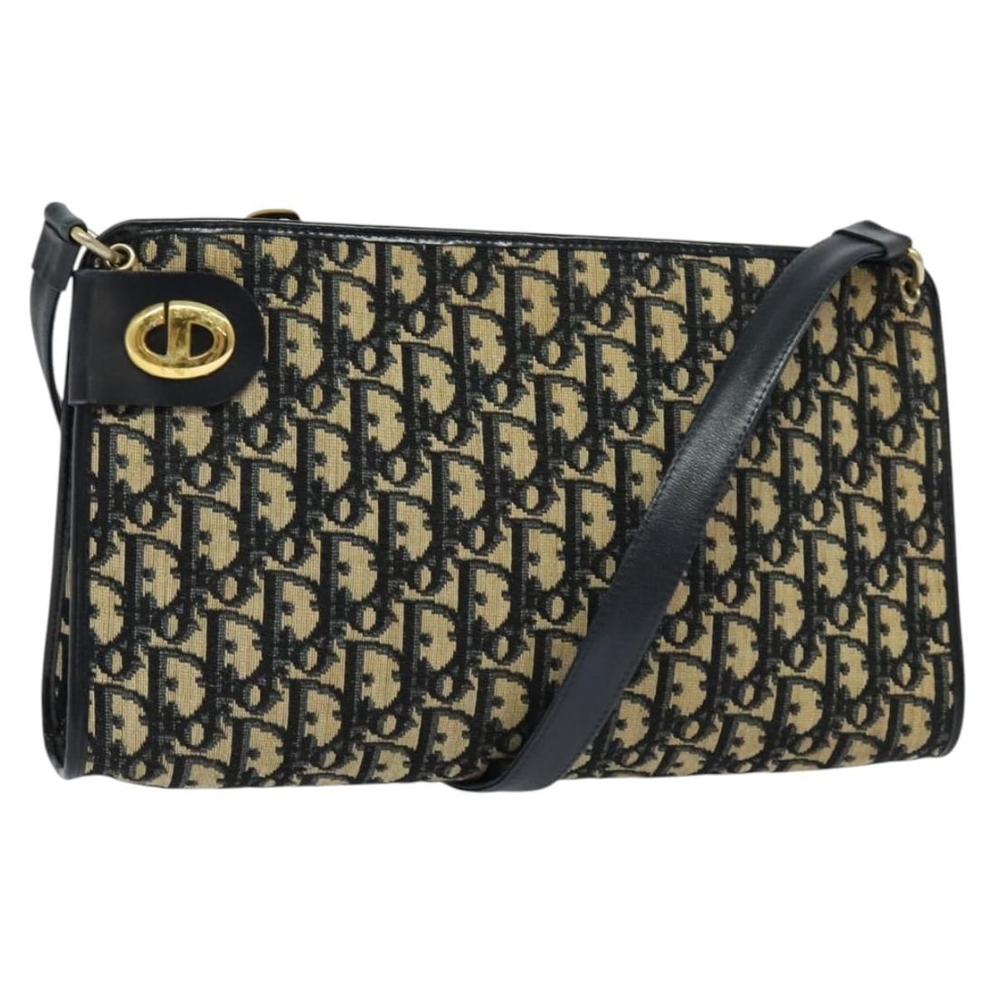 Christian Dior Navy Gold Trotter Canvas Shoulder Bag Auth 120936 (1 of 18)