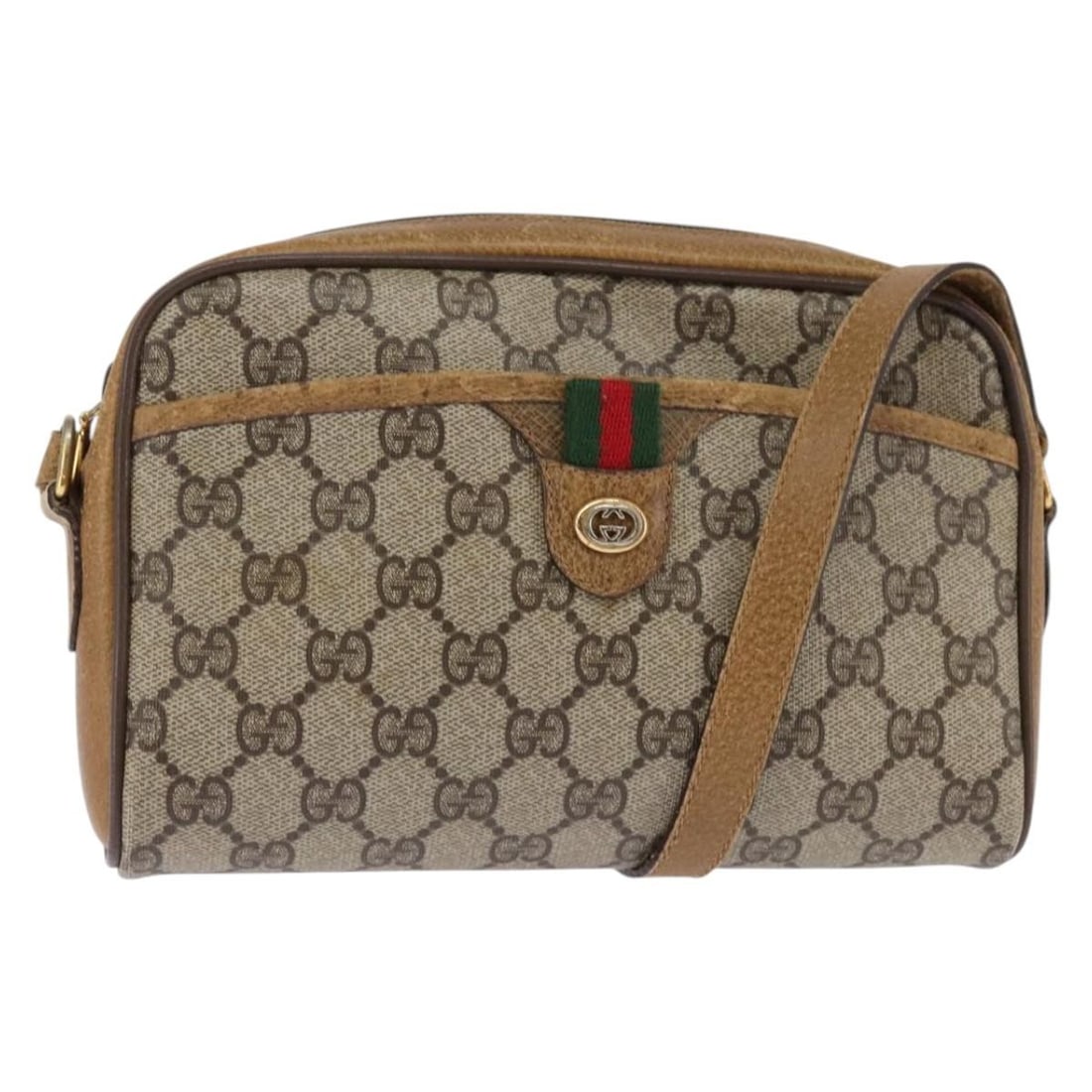 GUCCI GG Supreme Sherry Line Shoulder Bag PVC Beige 116 02 089 Auth (1 of 18)
