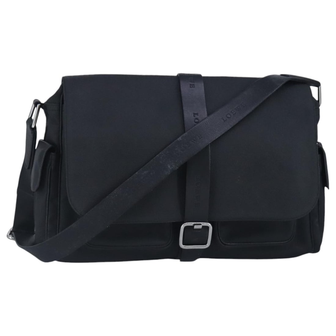 LOEWE Anagram Black Silver Leather Shoulder Bag Auth Spain (1 of 18)