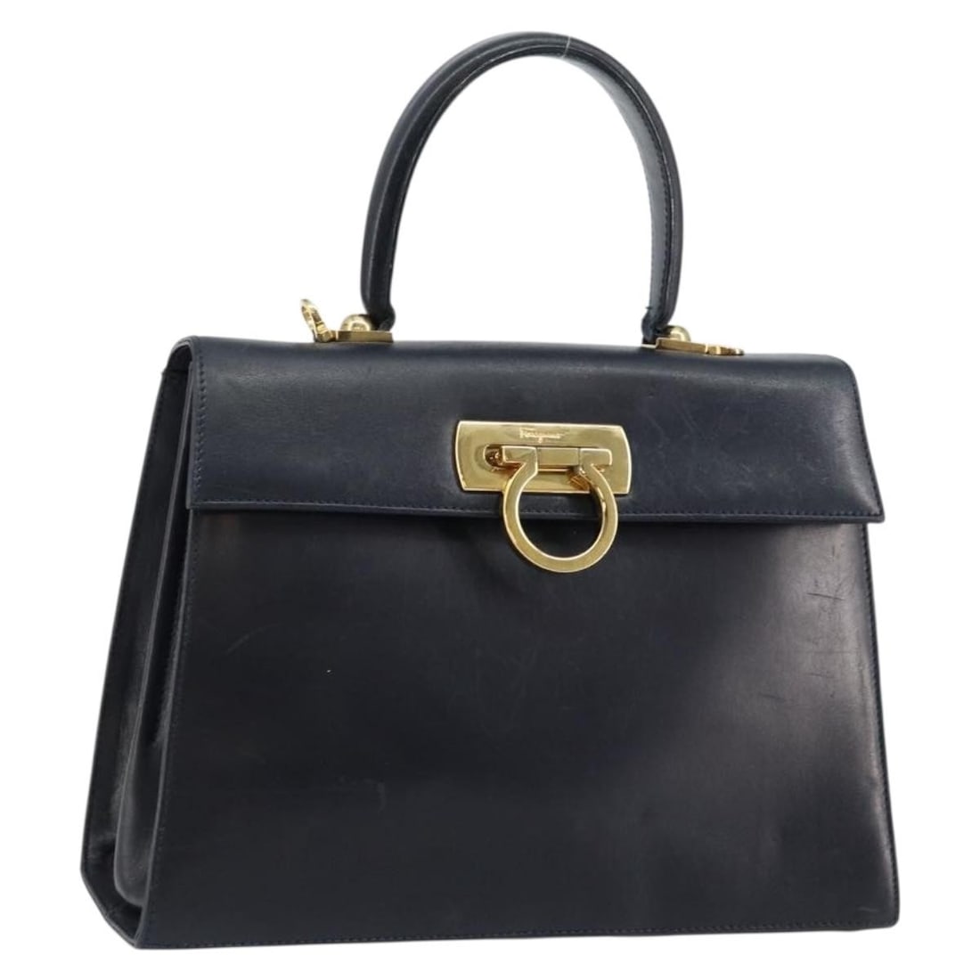 Salvatore Ferragamo Gancini Navy Gold Leather Hand Bag Authentic: Salvatore Ferragamo Gancini Navy Gold Leather Hand Bag Authentic This Salvatore Ferragamo Gancini Hand Bag showcases a luxurious design crafted from high-quality leather in a striking navy and gold co