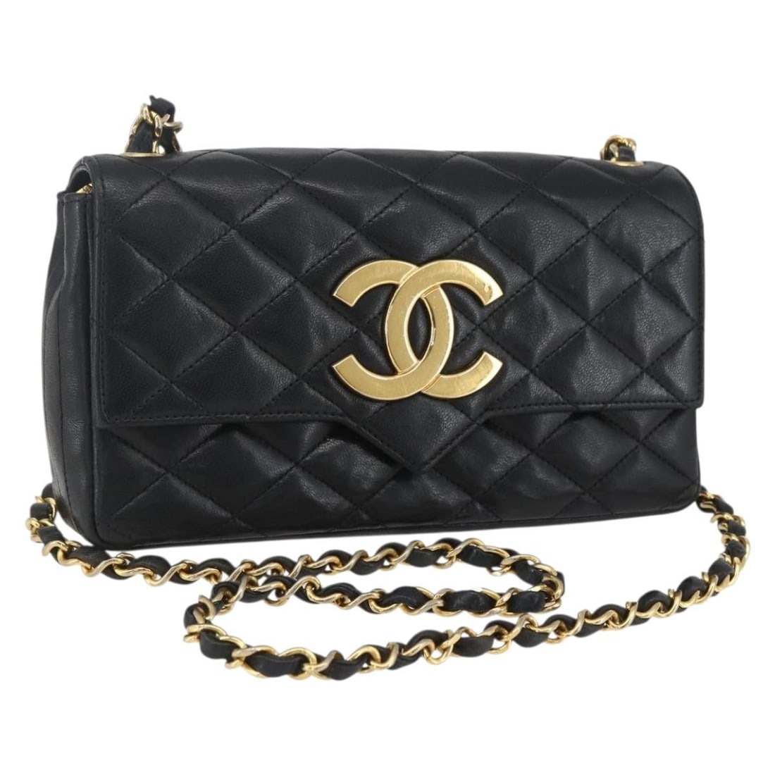 CHANEL Matelasse Black Gold Lambskin Shoulder Bag Auth 158679V (1 of 18)